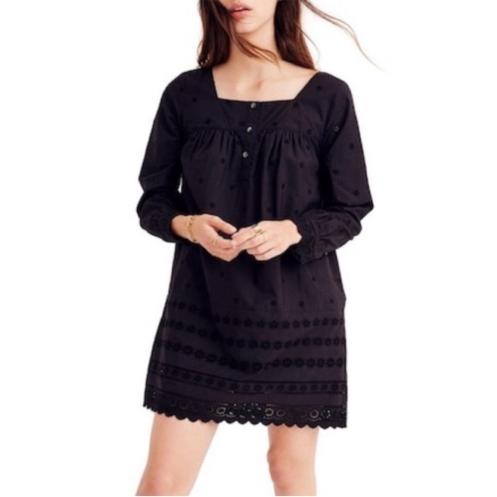Madewell Black Eyelet Long-Sleeve Shift Dress